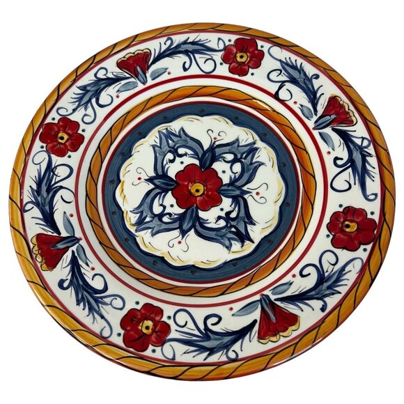 3 Tabletops Gallery Italiano Red Salad Luncheon Plates Round Hand Painted 8.75" - Picture 2 of 8